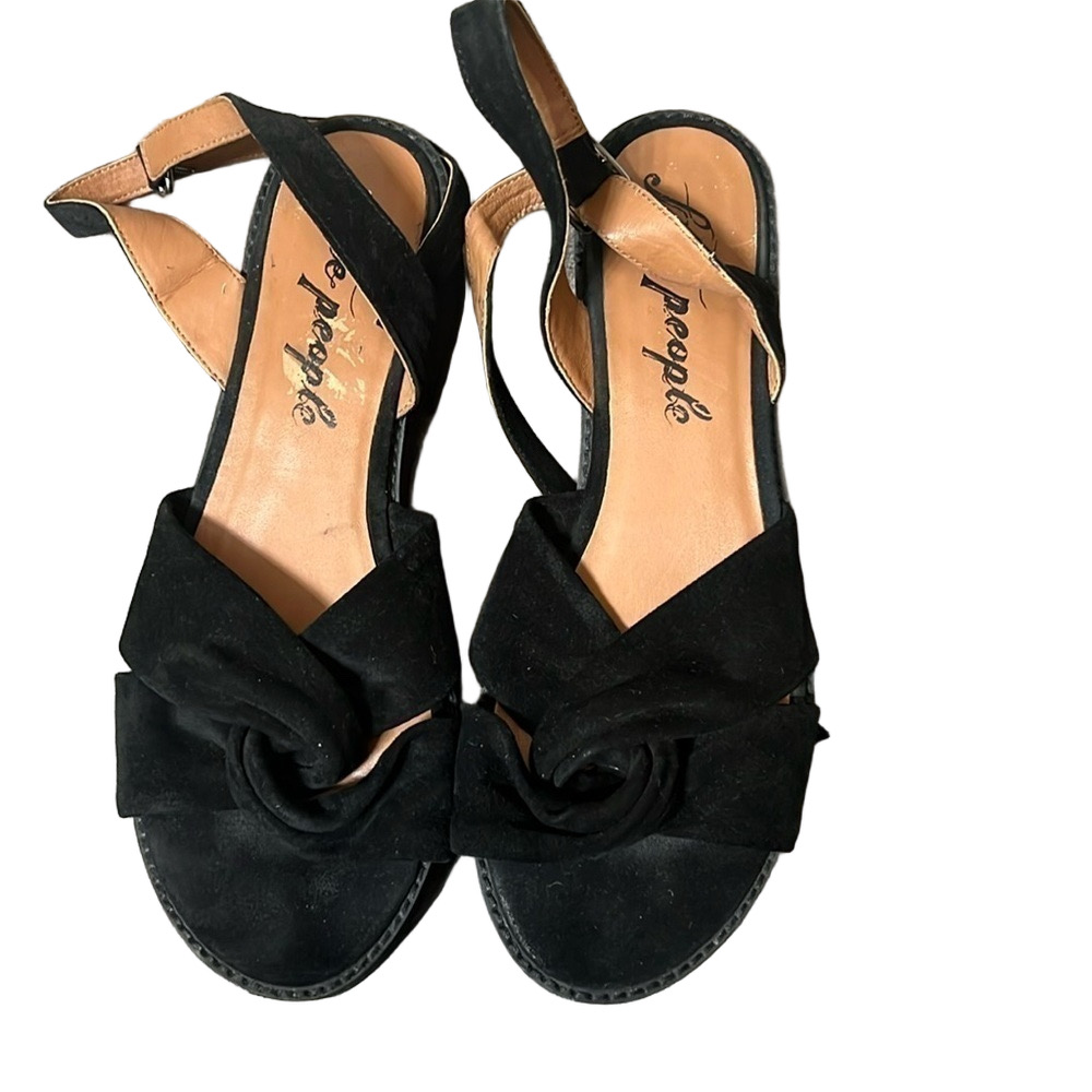 Free People Chunky platform Sandals 9 suede Black Strap boho causal streetwear